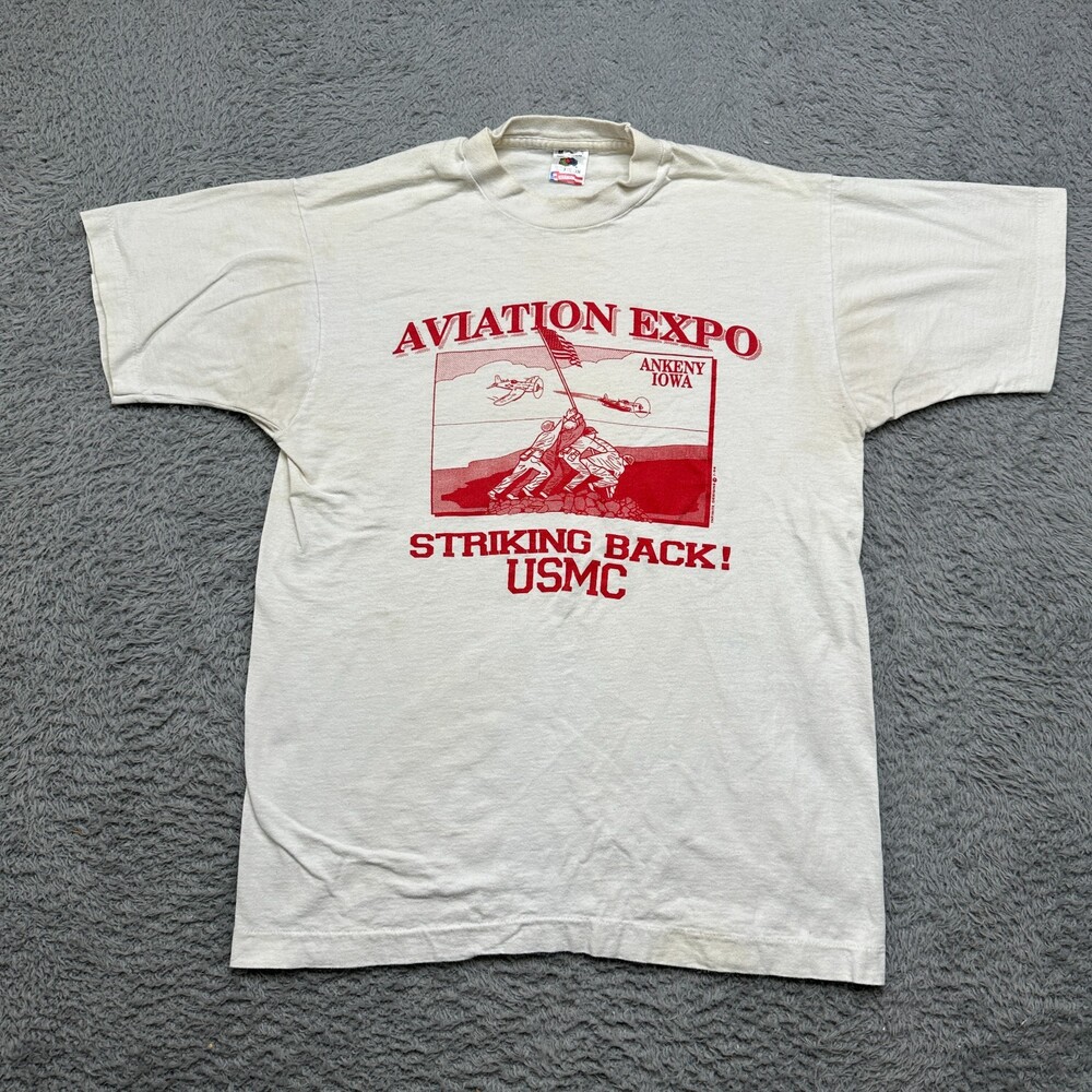 Vintage Aviation Expo USMC T-Shirt Mens M White Ankeny Iowa USA Made